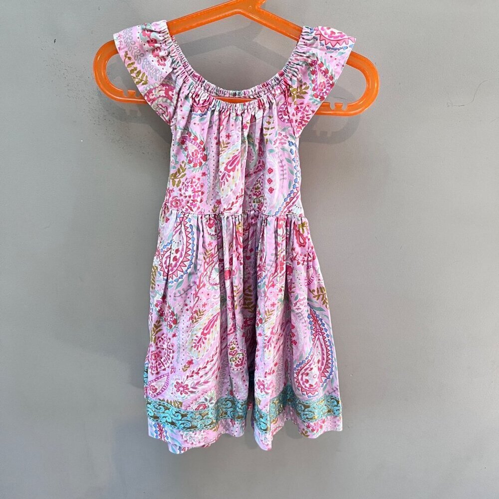Matilda Jane Platinum Pink Paisley‎ Dress With Blue & Gold Accents Size 6